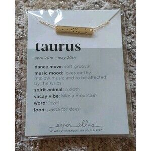 Taurus Zodiac Bar Necklace 18K Gold Plated Ever Ellis 16" April 20 - May 20